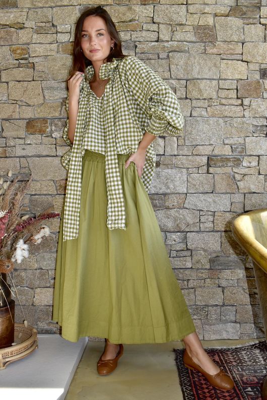 Nonni Gingham Poet Blouse Olive